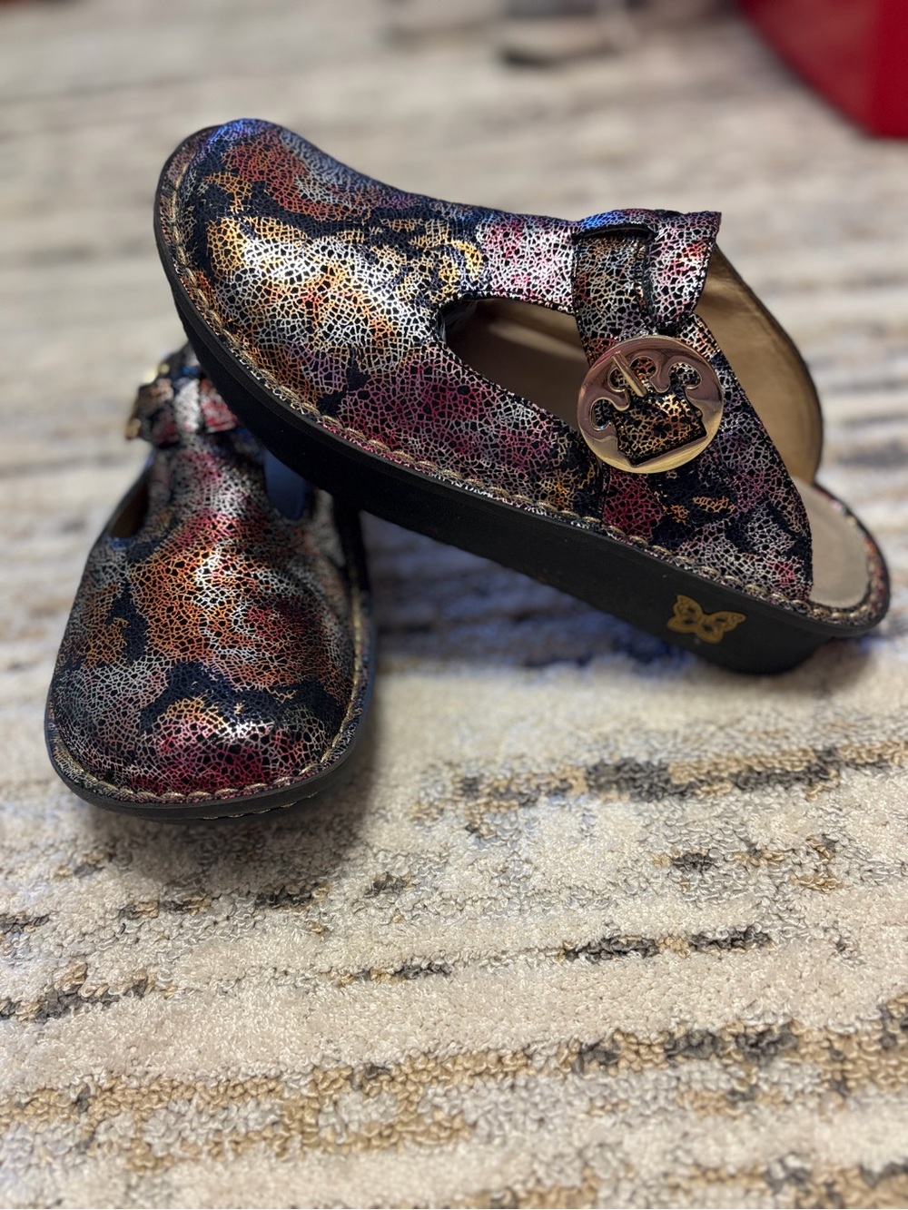 Alegria | Multicolor Metallic Floral Print Mary Jane Clog size 38 (8)